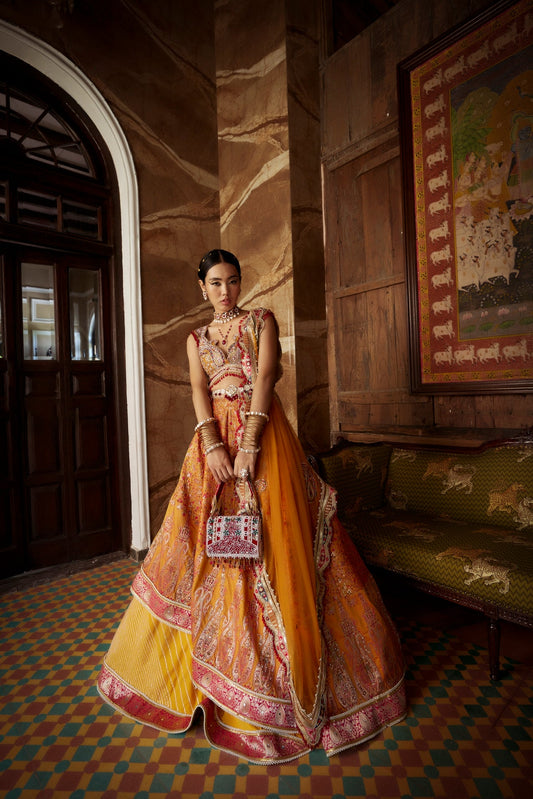  Women's Mustard Jamawar Katan Lehenga Set