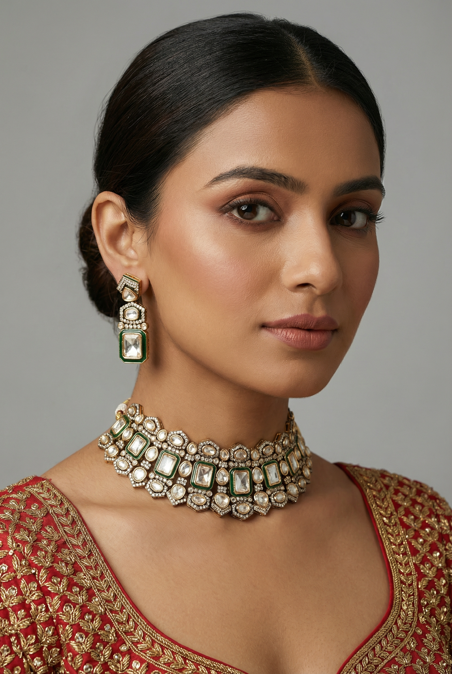 Navrisha Green Meenakari Polki Necklace Set
