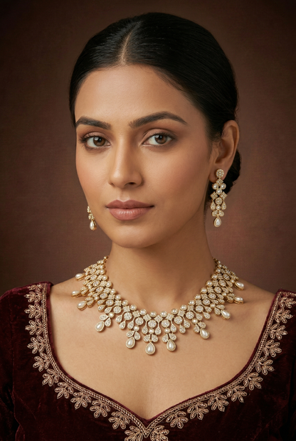 Vaidehi Gold Finish Jadau Necklace Set