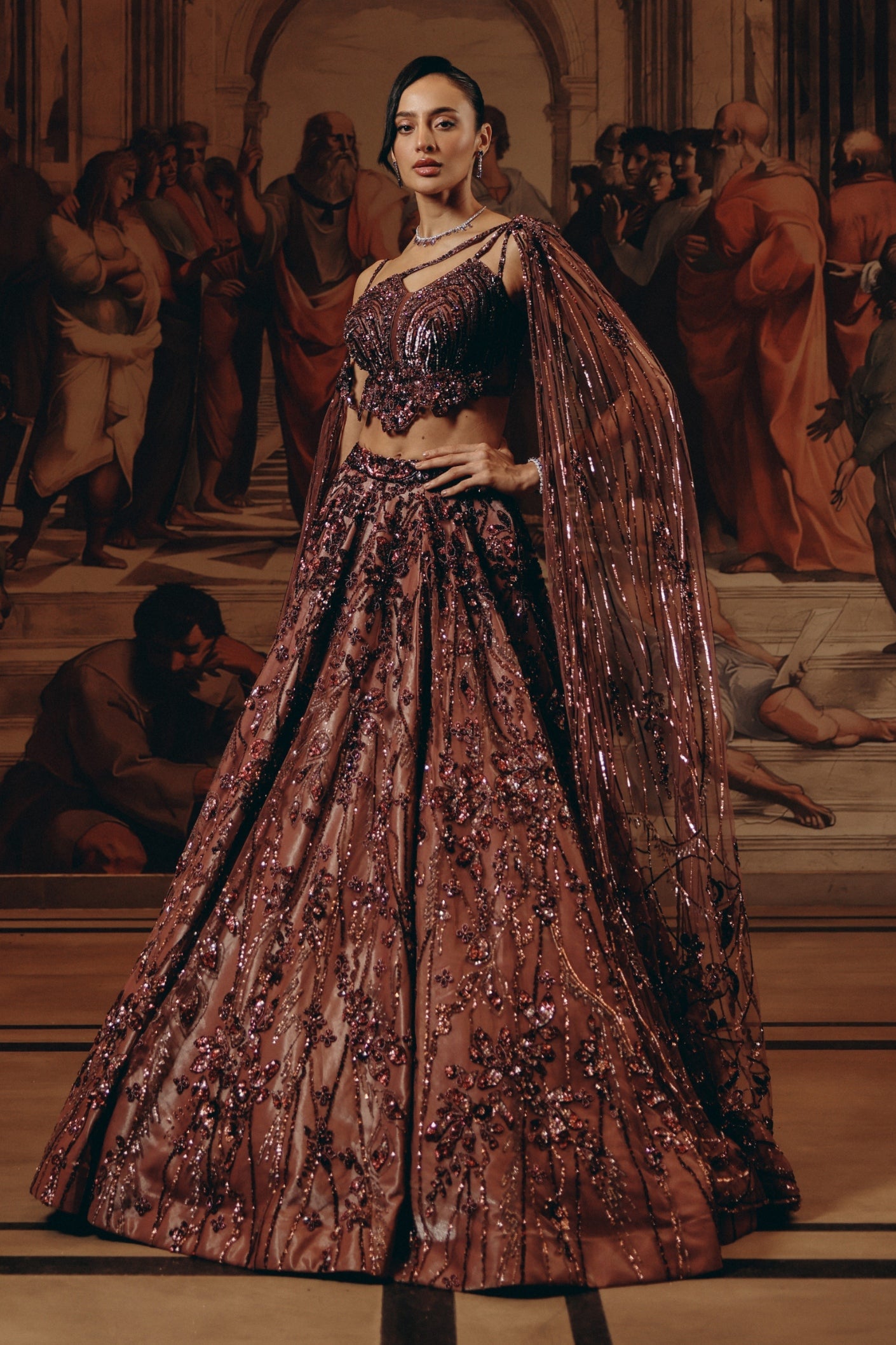 Garnet Cape Top And Skirt set