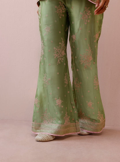 Zaria Cupro Satin Pista Green Co-ord Set