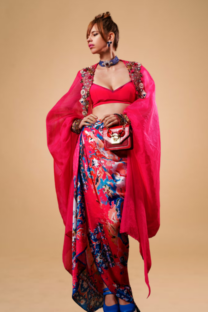 Kalki Koechlin in Hot pink draped skirt with blouse & cape