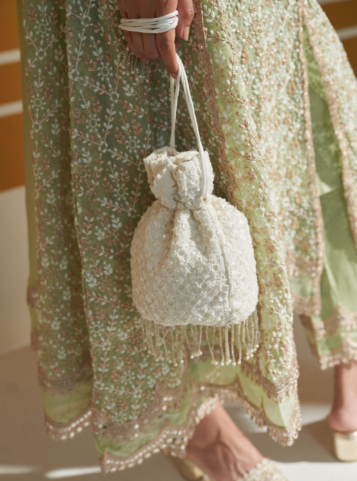Mulmul Aadhya White Potli Bag