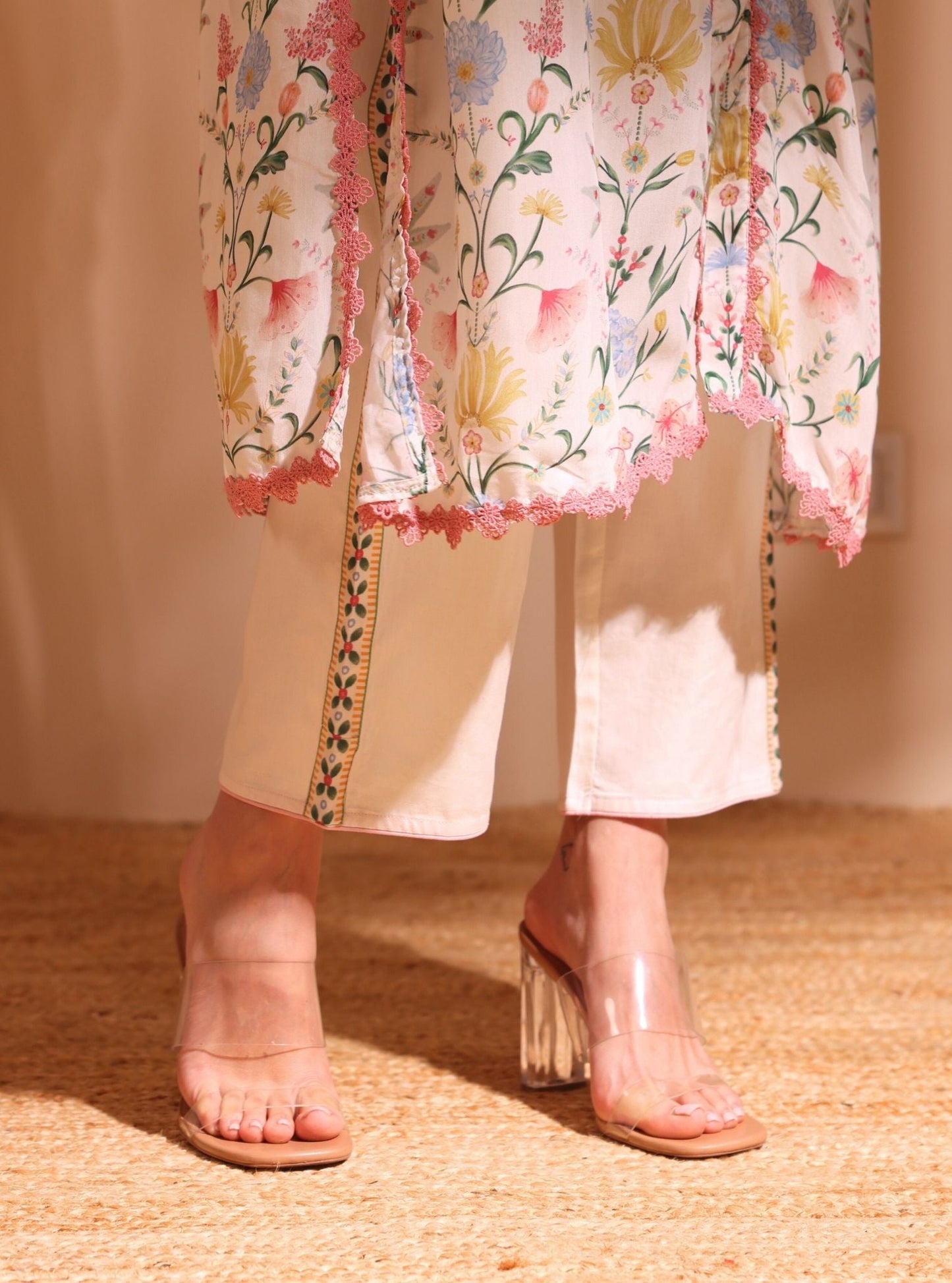Sene Lawn Printed Off White Kurta Set