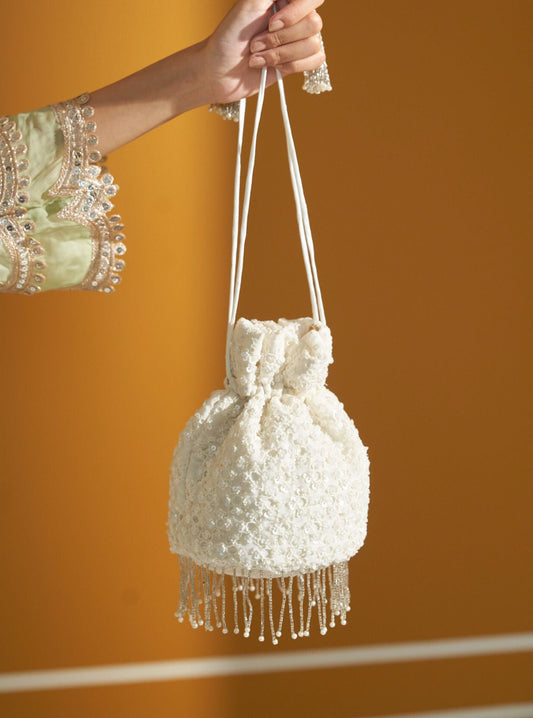 Mulmul Aadhya White Potli Bag