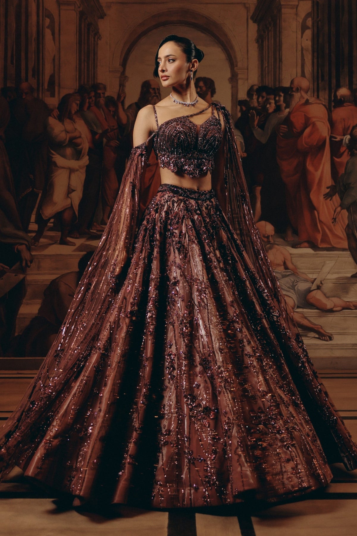 Garnet Cape Top And Skirt set