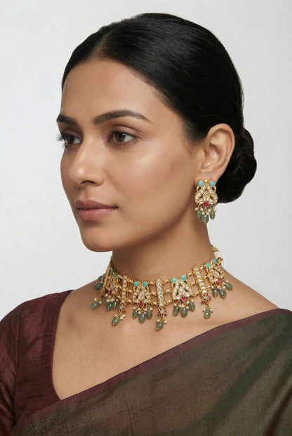 Nishya Multicolor Gold Finish Kundan Choker
