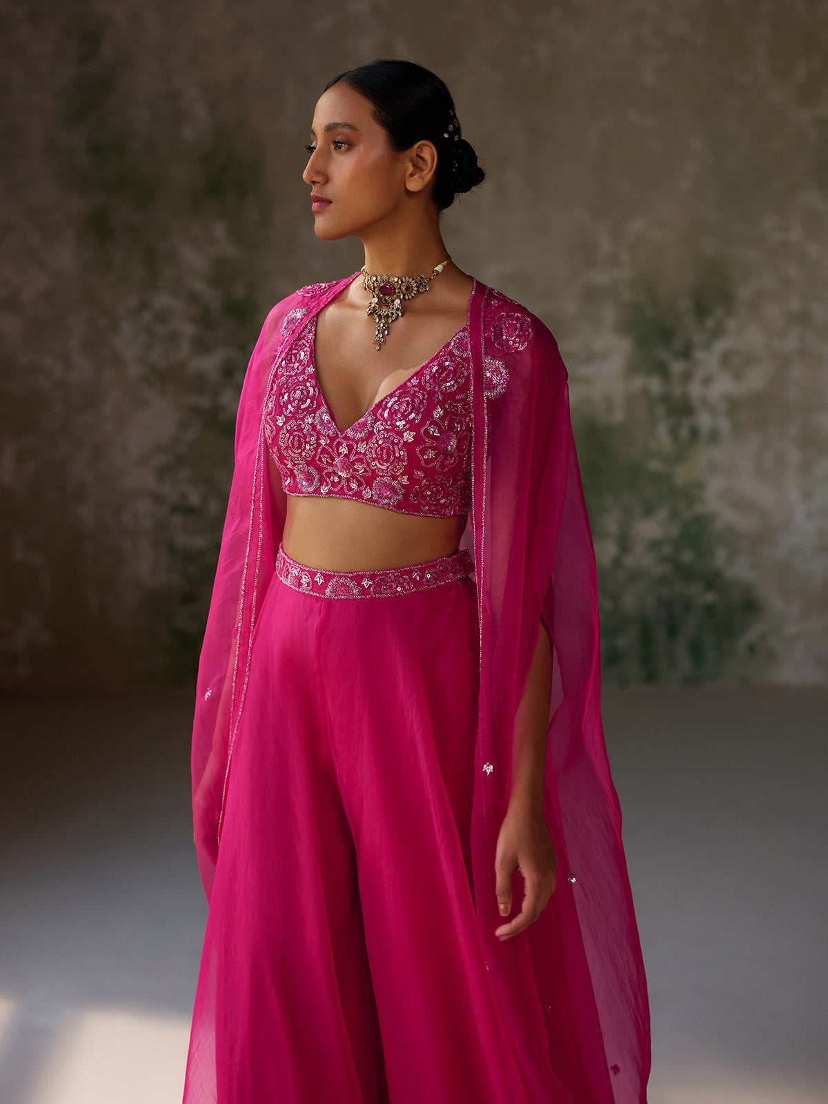 Pansy Hot Pink Organza Jacket Set