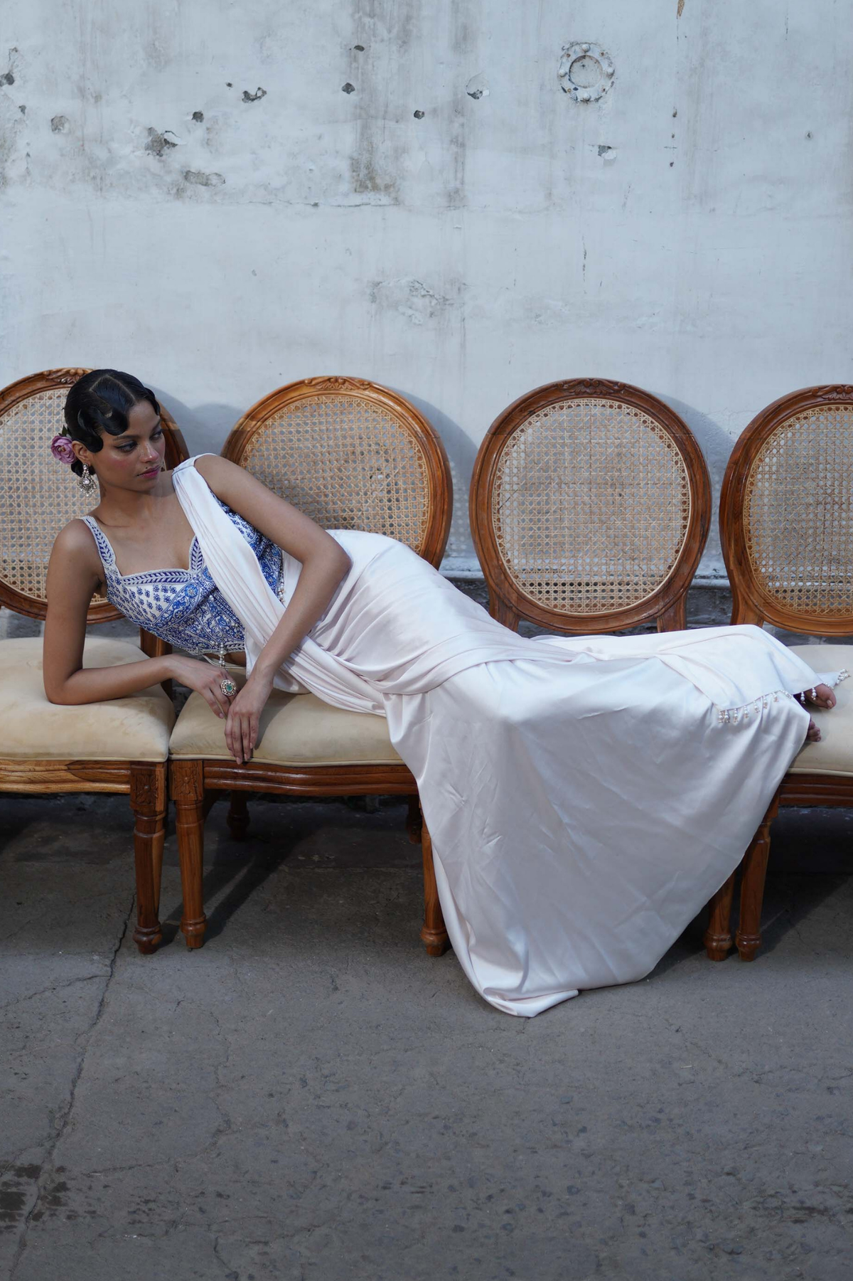 Ivory short corset with saree set