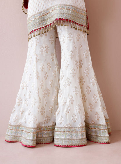 Nori Banarsi Off-White Short Kurta with Sharara