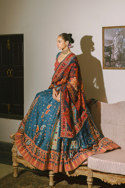 Dark teal paisley lehenga set