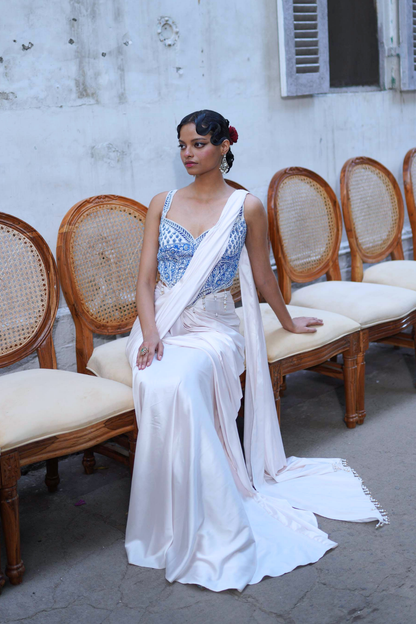 Ivory short corset with saree set
