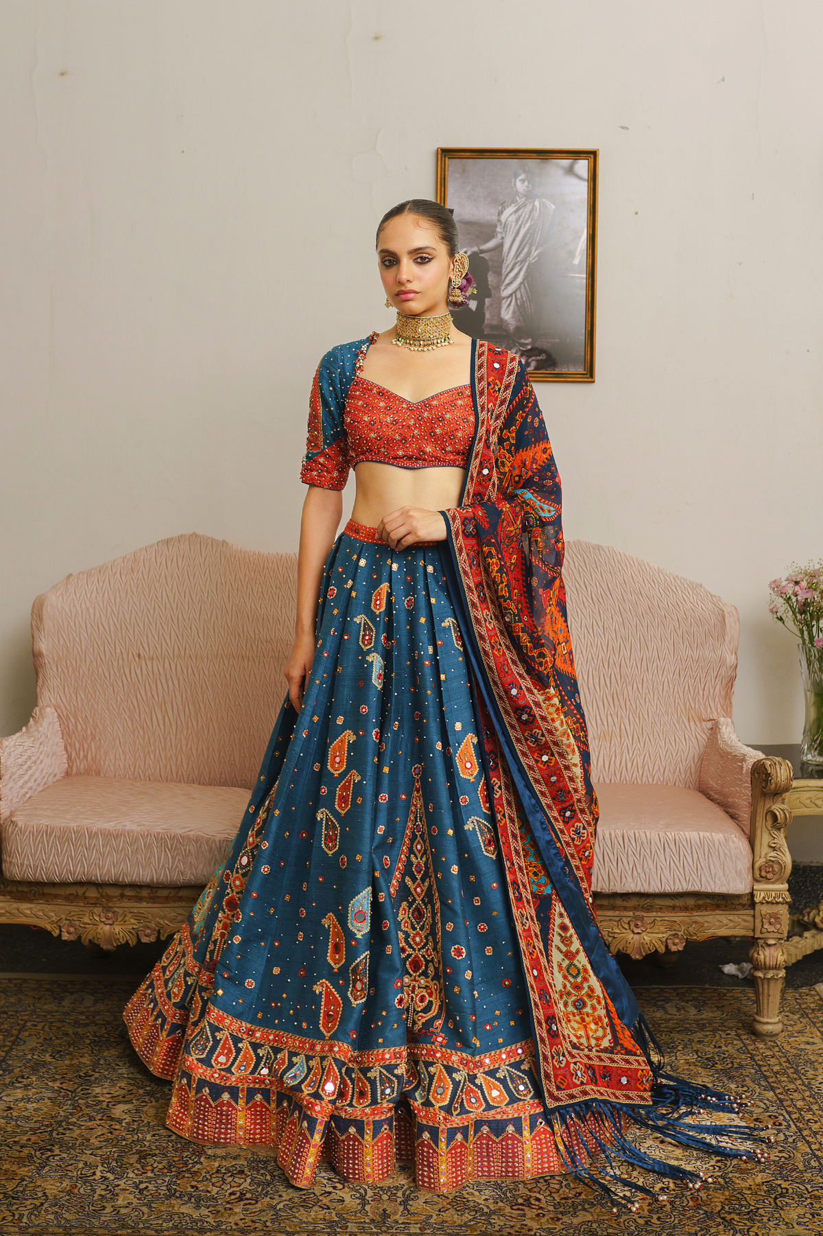 Dark teal paisley lehenga set