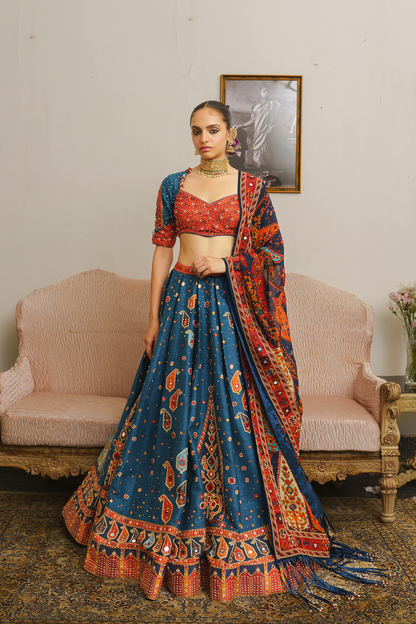 Dark teal paisley lehenga set