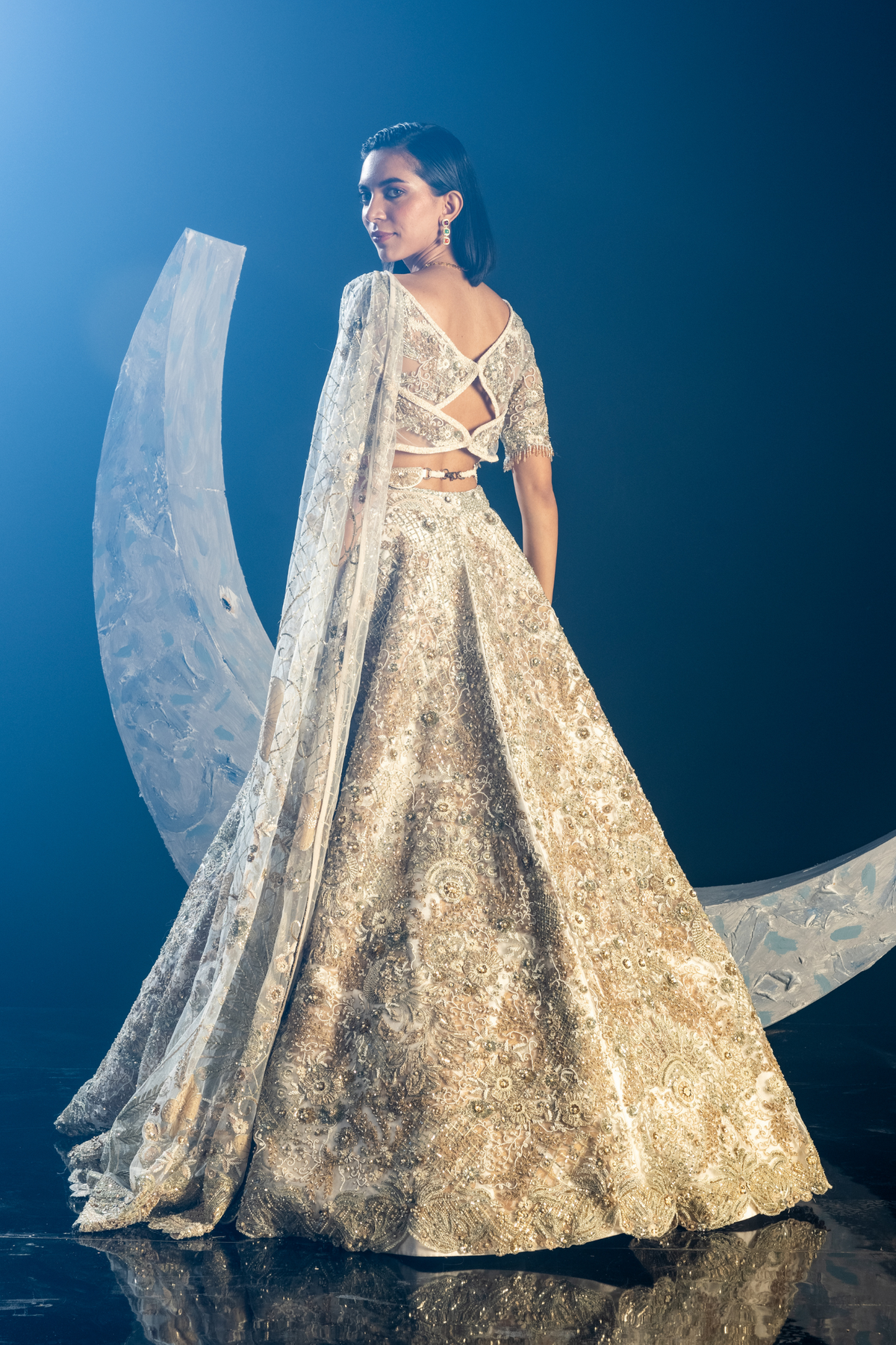 Antique White Swirl Lehenga