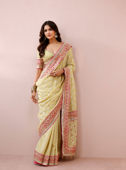 Riona Banarsi Lime Saree