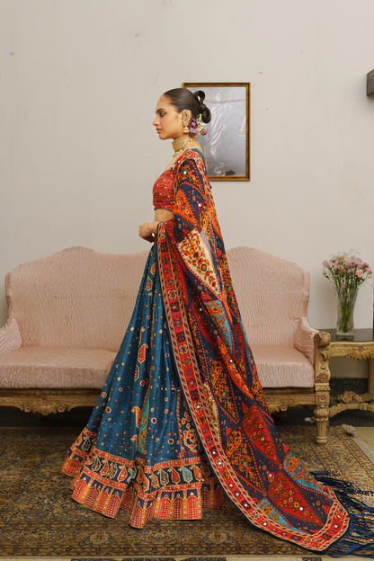 Dark teal paisley lehenga set