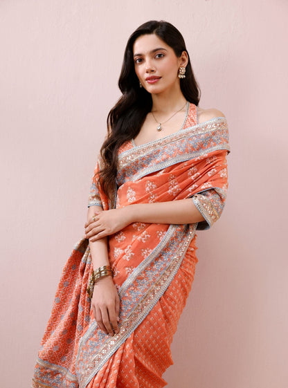 Riona Banarsi Orange Saree