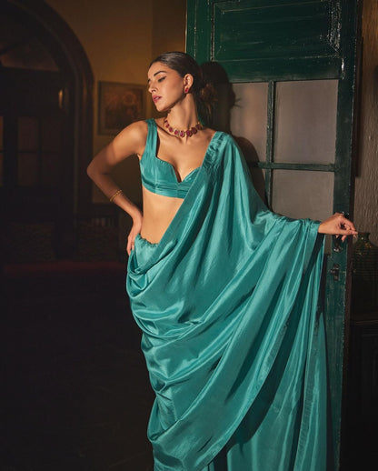 Handwoven Teal Blue Silk Saree