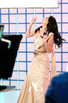 Women's Beige Embroidered Draped Saree Set