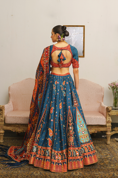 Dark teal paisley lehenga set