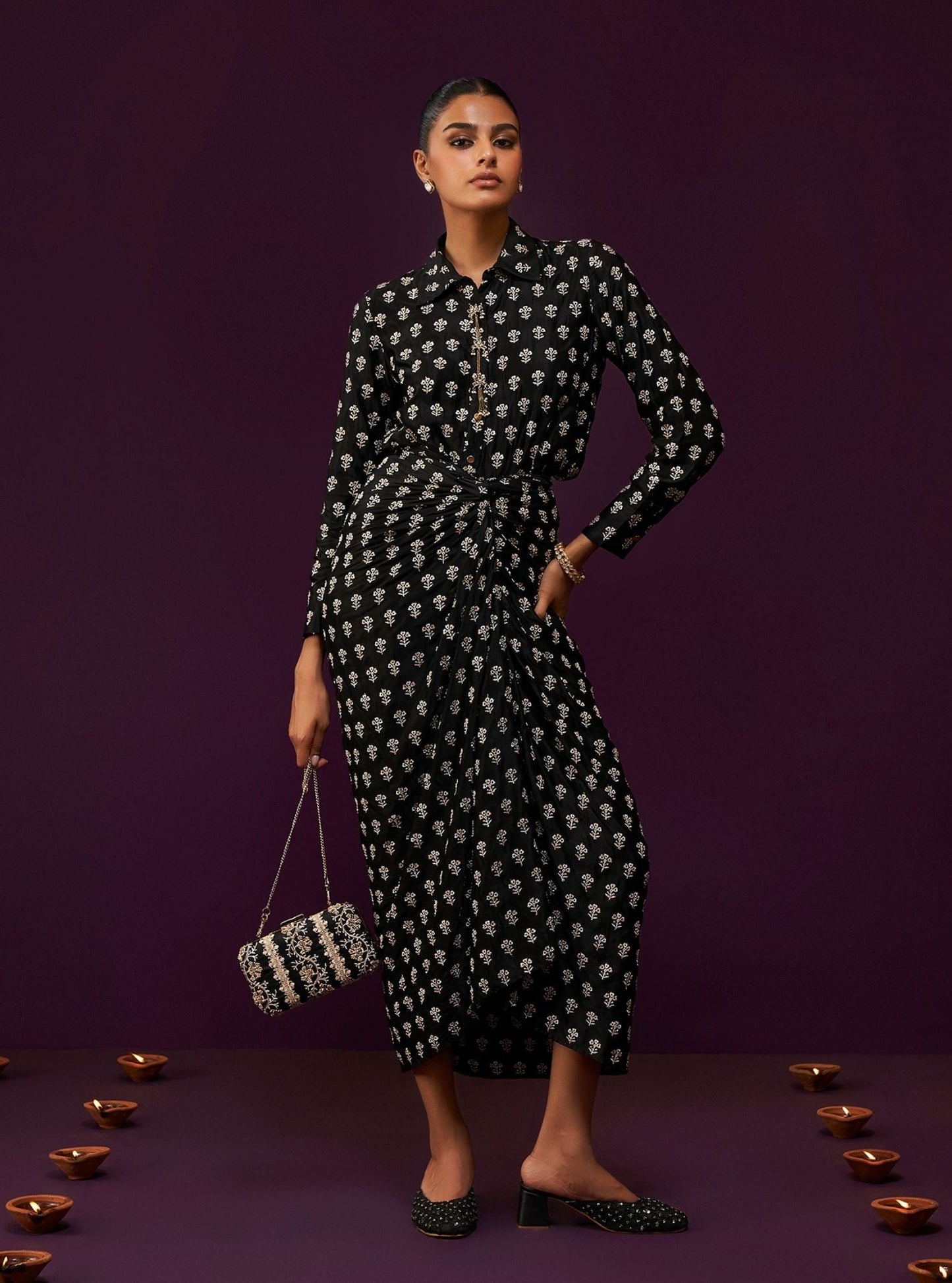 Florine Cupro Satin Black Co-ord Set