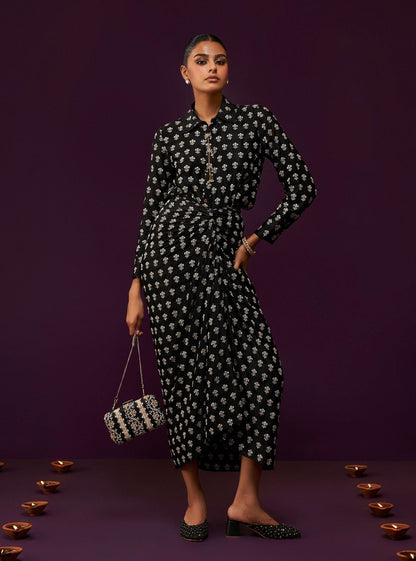 Florine Cupro Satin Black Co-ord Set