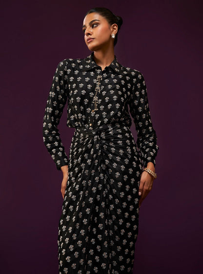 Florine Cupro Satin Black Co-ord Set