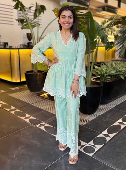 Aurelia Supima Cotton Green Top with Bell Bottom Set
