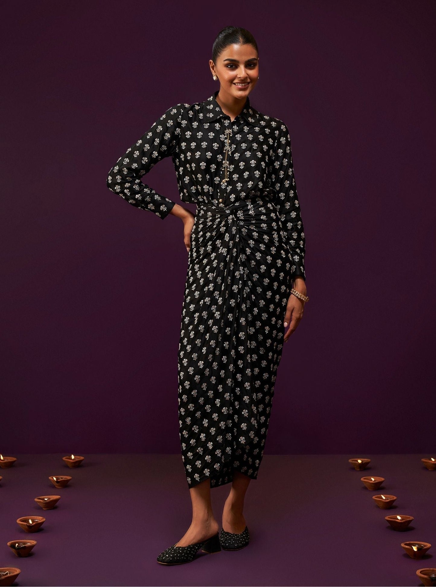 Florine Cupro Satin Black Co-ord Set