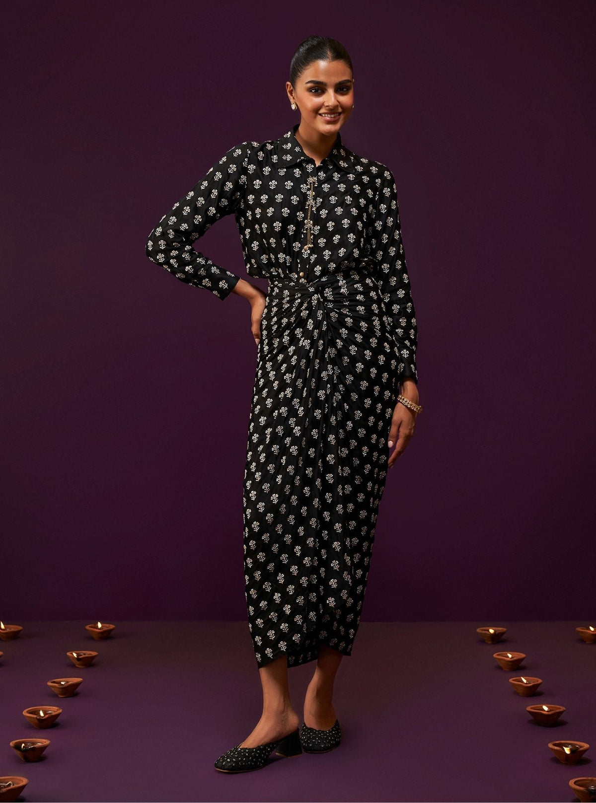 Florine Cupro Satin Black Co-ord Set
