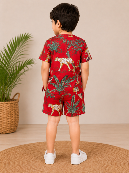Red jungle printed cordset