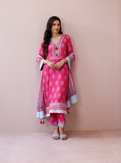 Zela Lawn Printed Fuchsia Kurta Set