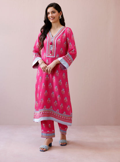Zela Lawn Printed Fuchsia Kurta Set