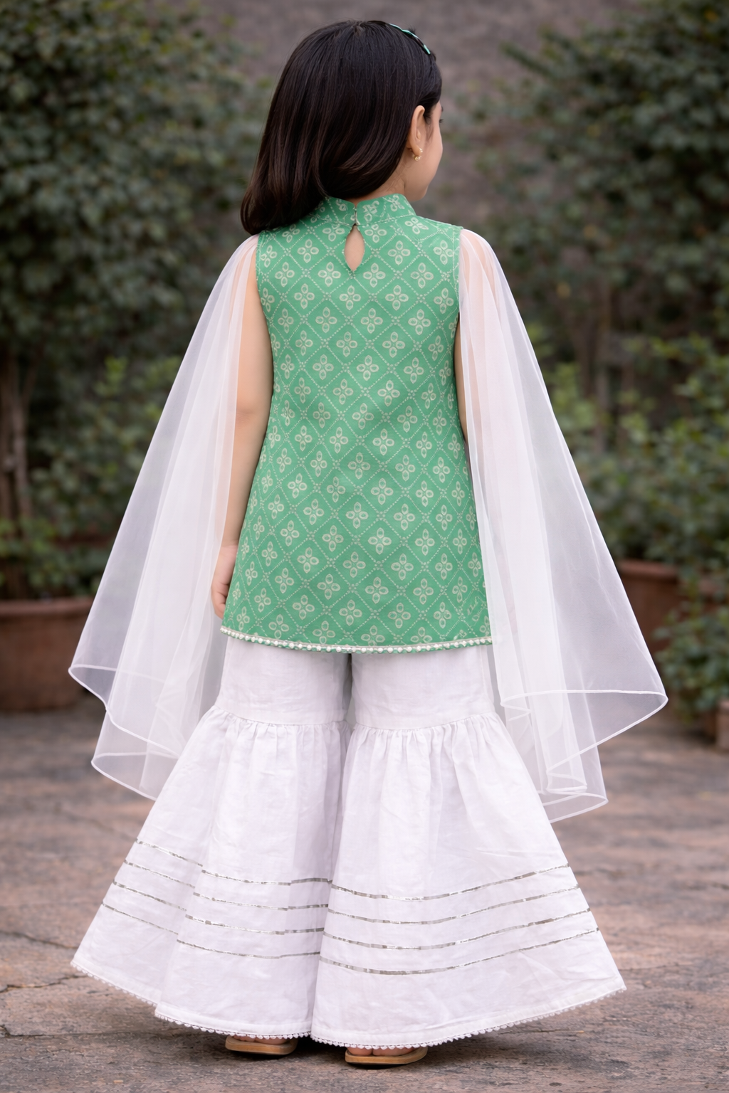 Green Hand Block Printed Cotton Sharara Suit