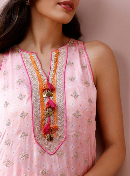 Lavya Cupro Satin Printed Pink Kurta Set