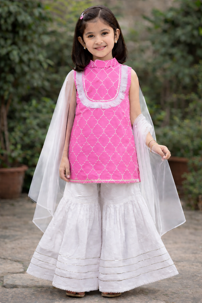 Pink Hand Block Printed Cotton Sharara Suit