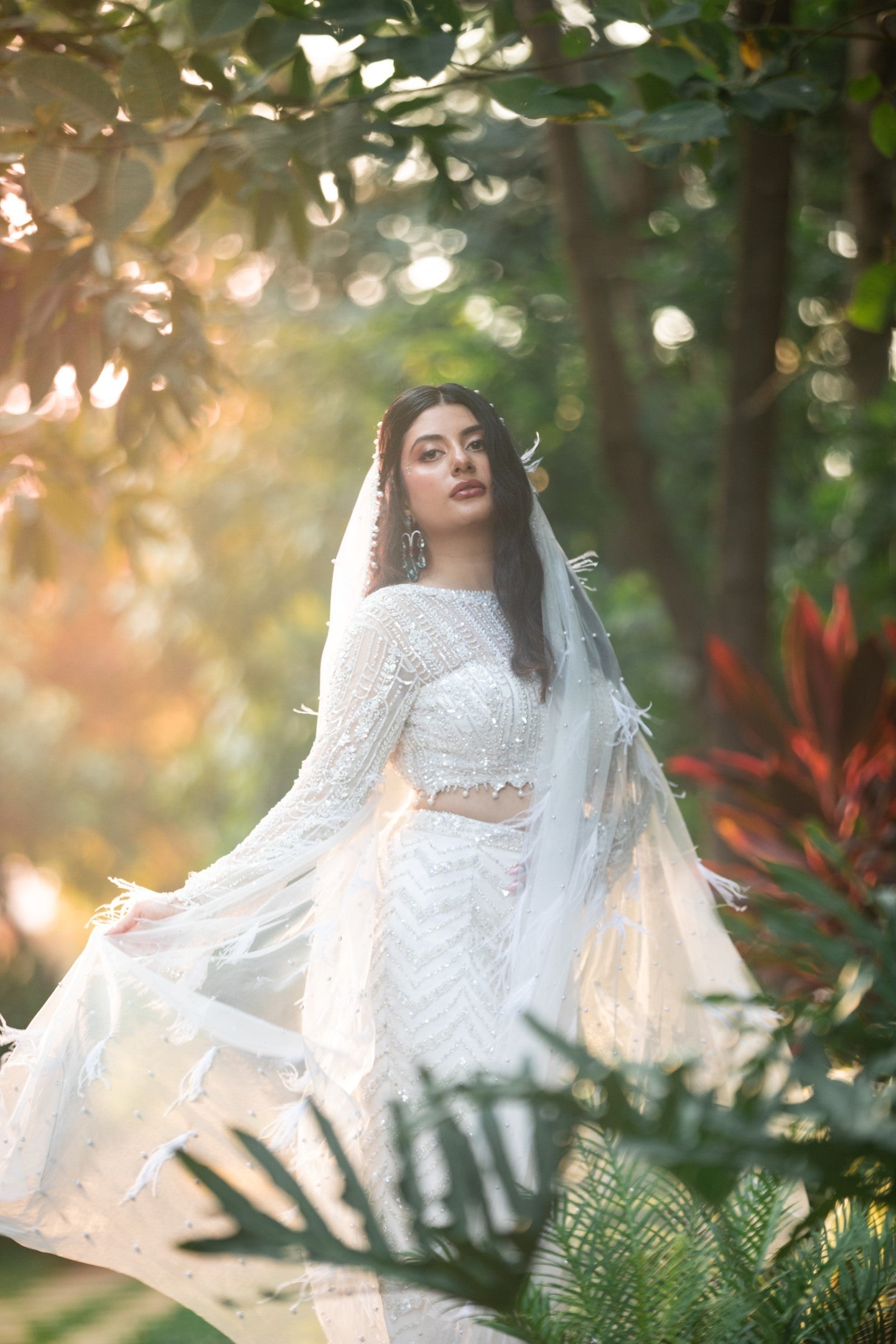 Trishala In Ivory Skirt With Blouse And Veil