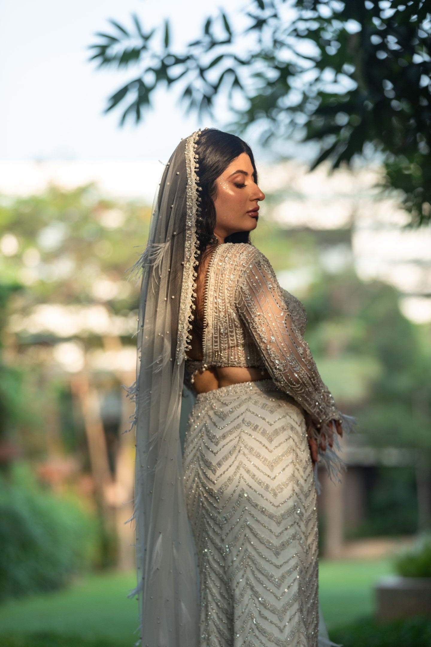 Trishala In Ivory Skirt With Blouse And Veil
