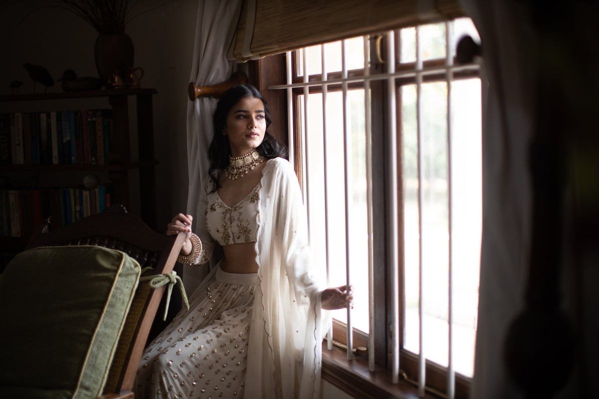 Off White Boot Lehenga Set