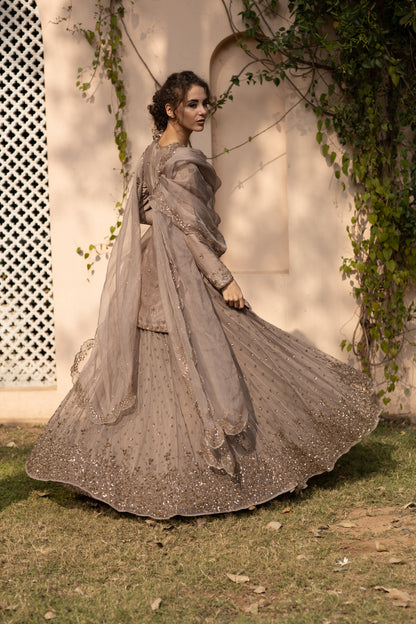 Light Brown Bootie Kurti And Lehenga Set
