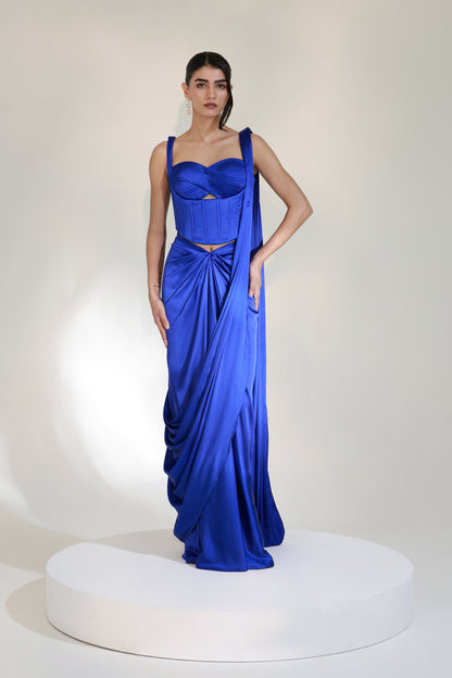 COBALT CORSET SAREE SET