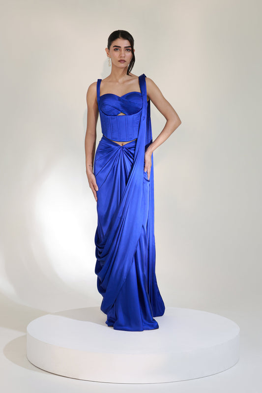 COBALT CORSET SAREE SET