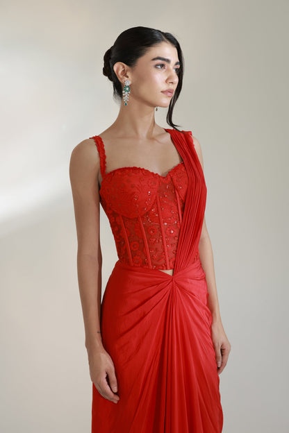 CRIMSON CORSET SAREE