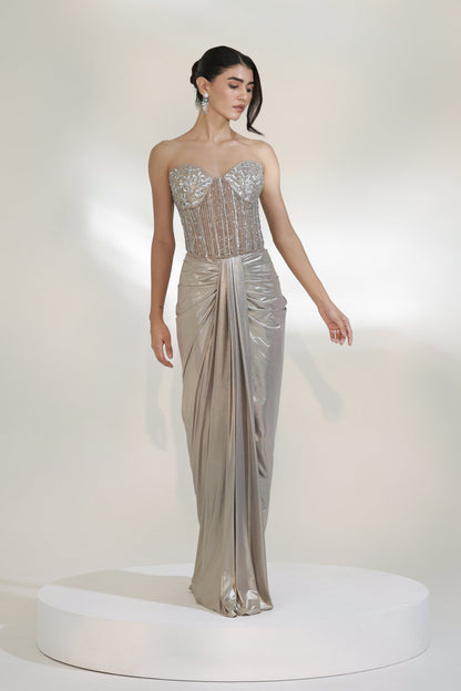 PLATINUM CORSET DHOTI SET