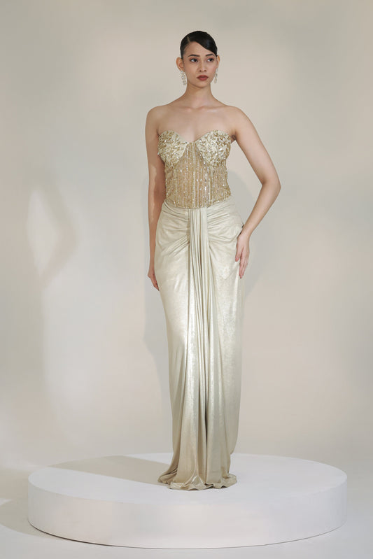 CHAMPAGNE CORSET DHOTI SET