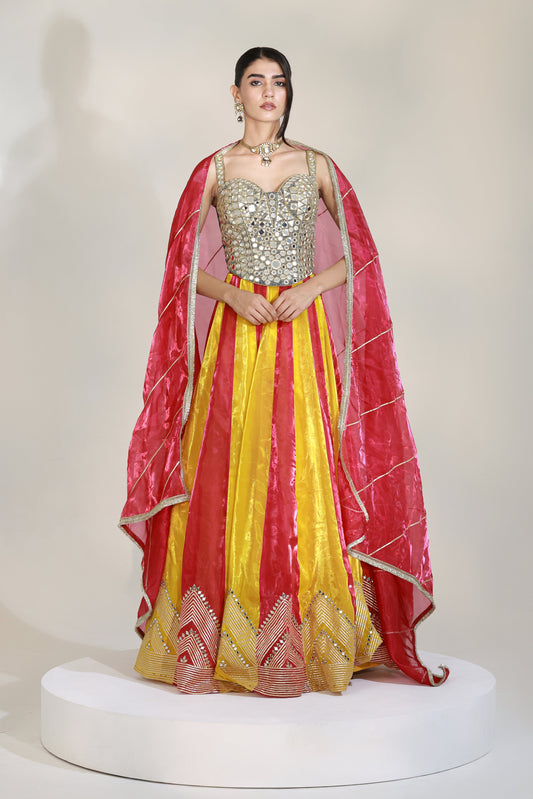 MIRAGE COLOUR BLOCKED LEHENGA