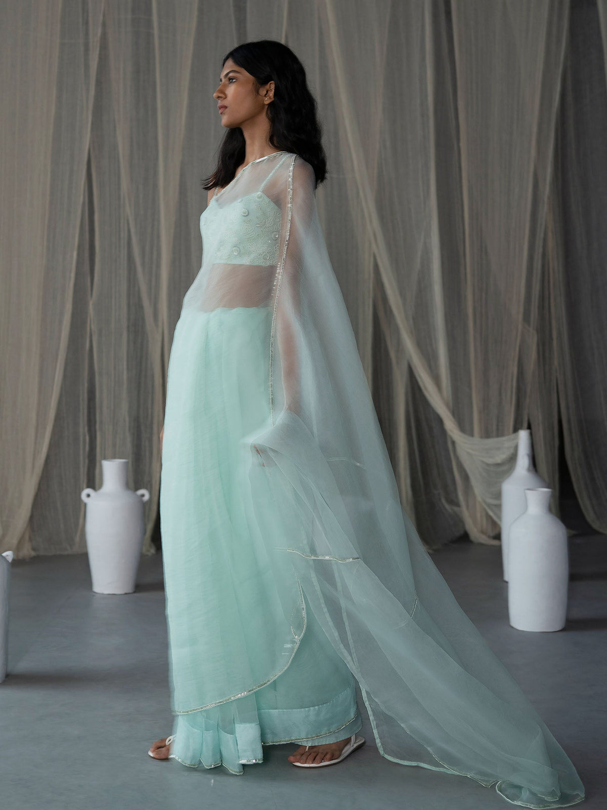 Noor Mint Green Organza Saree Set