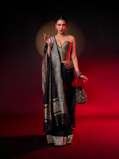 Handwoven Black Silk Saree