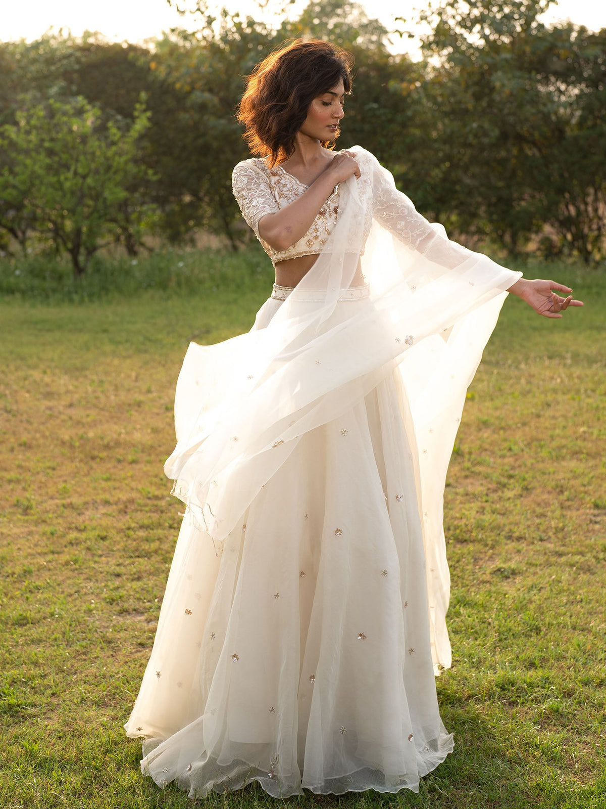 Selene Ivory Silk Organza Lehenga Set